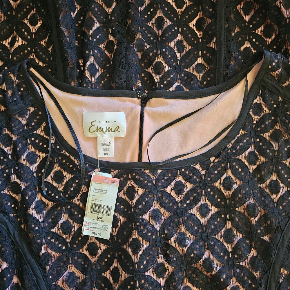 SIMPLY EMMA Black Eyelet Pink Lined Lace DRESS Sleeveless Emo Women's 22W NEW - Picture 5 of 7